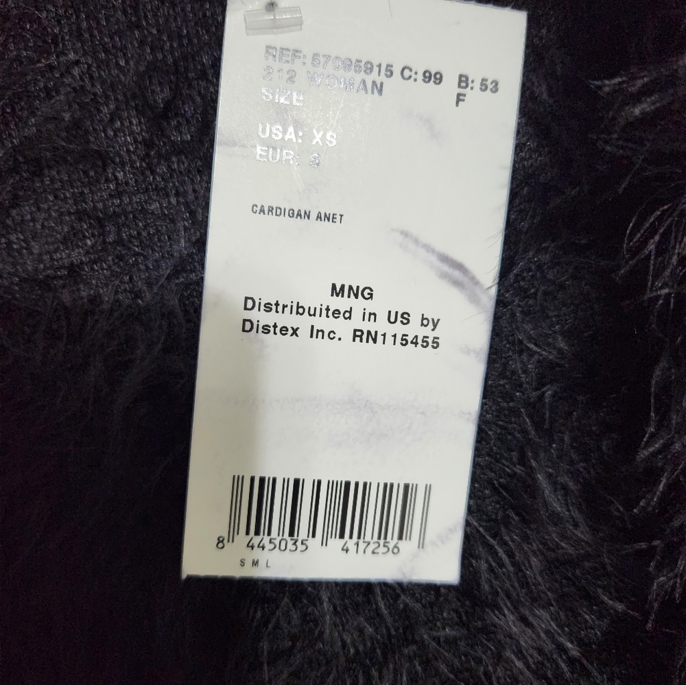 MANGO Faux Fur Black Long Cardigan Size XS - Picture 3 of 5